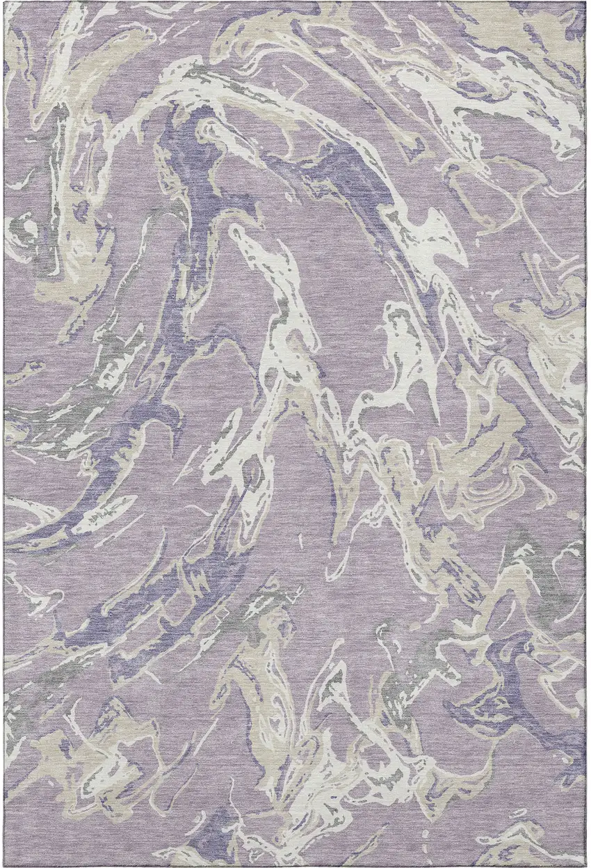 Lavender Ivory And Beige Abstract Washable Area Rug With UV Protection Photo 3