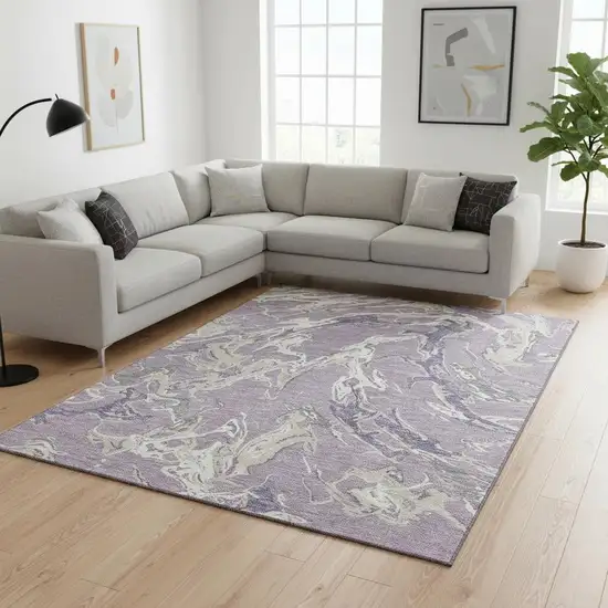 Lavender Ivory And Beige Abstract Washable Area Rug With UV Protection Photo 2