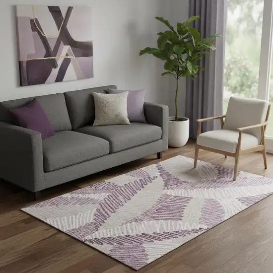 Lavender Ivory And Beige Floral Washable Area Rug With UV Protection Photo 1