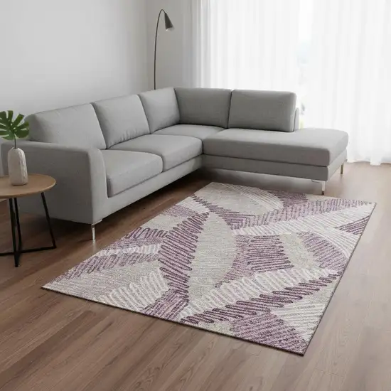 Lavender Ivory And Beige Floral Washable Area Rug With UV Protection Photo 2