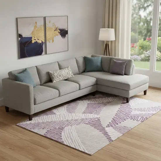 Lavender Ivory And Beige Floral Washable Area Rug With UV Protection Photo 1