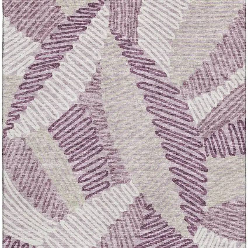 Lavender Ivory And Beige Floral Washable Area Rug With UV Protection Photo 4