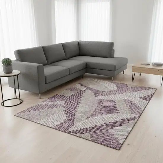 Lavender Ivory And Beige Floral Washable Area Rug With UV Protection Photo 2