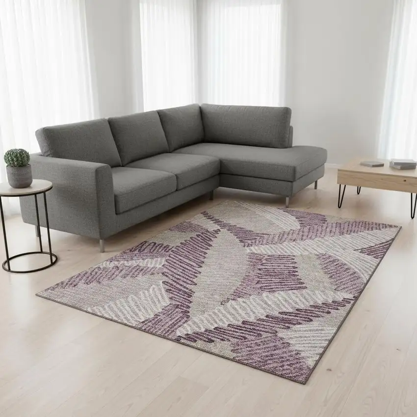 Lavender Ivory And Beige Floral Washable Area Rug With UV Protection Photo 2