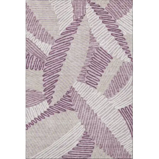 Lavender Ivory And Beige Floral Washable Area Rug With UV Protection Photo 4