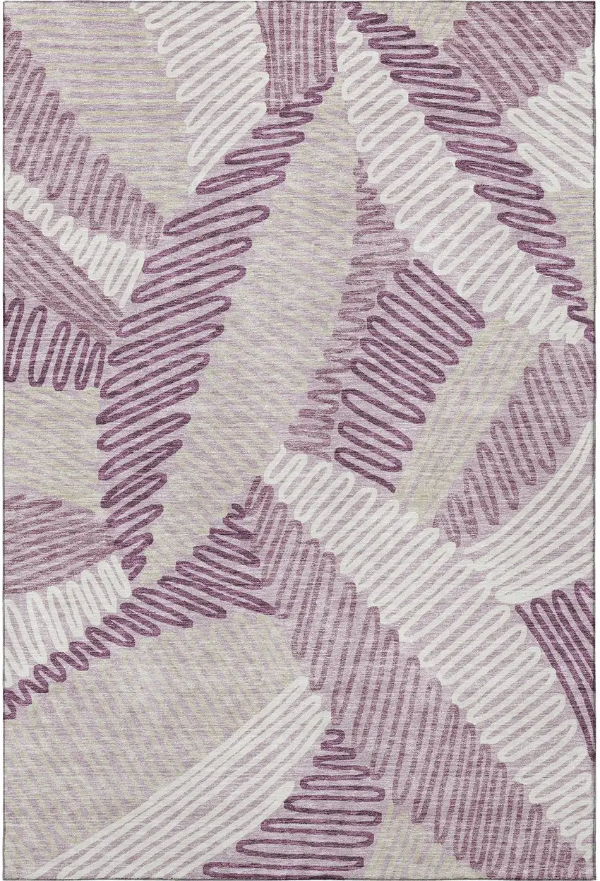 Lavender Ivory And Beige Floral Washable Area Rug With UV Protection Photo 4