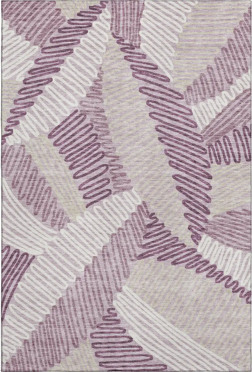 Lavender Ivory And Beige Floral Washable Area Rug With UV Protection Photo 1