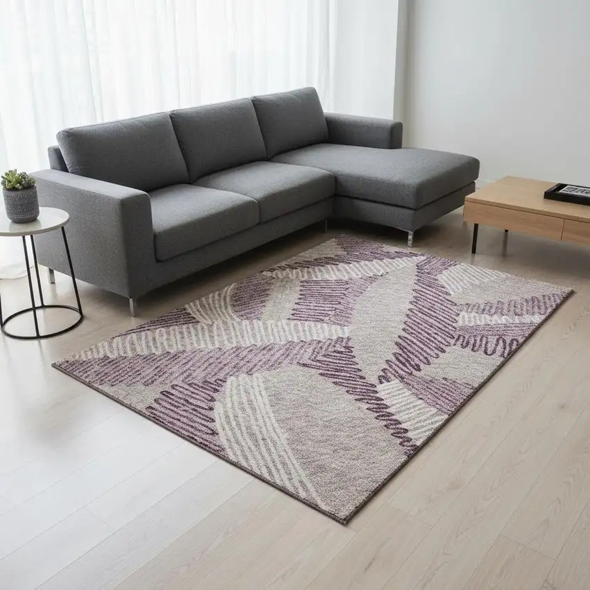 Lavender Ivory And Beige Floral Washable Area Rug With UV Protection Photo 2