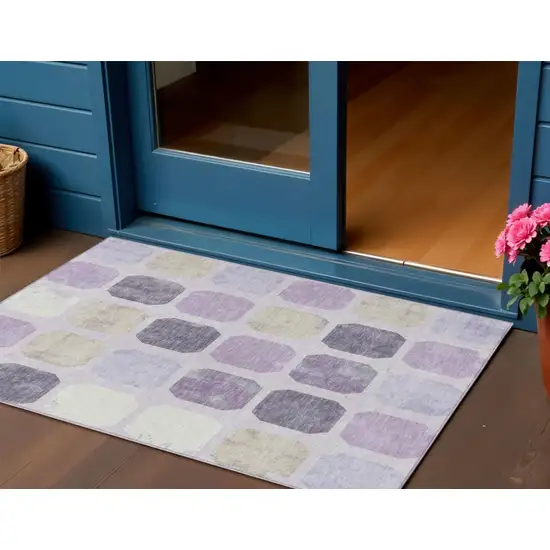 Lavender Ivory And Beige Geometric Washable Indoor Outdoor Area Rug Photo 2