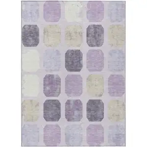 Photo of Lavender Ivory And Beige Geometric Washable Indoor Outdoor Area Rug