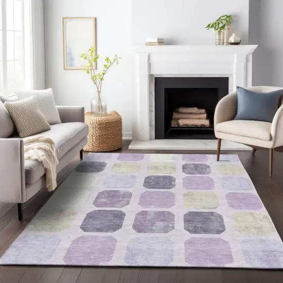 Lavender Ivory And Beige Geometric Washable Indoor Outdoor Area Rug Photo 8