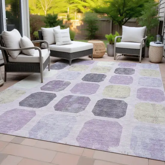 Lavender Ivory And Beige Geometric Washable Indoor Outdoor Area Rug Photo 9