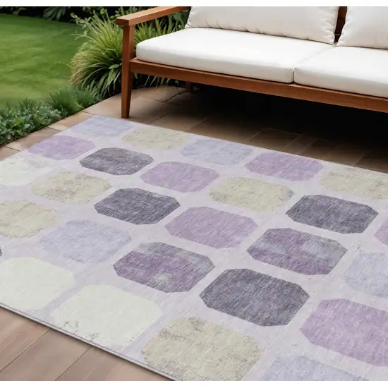 Lavender Ivory And Beige Geometric Washable Indoor Outdoor Area Rug Photo 2