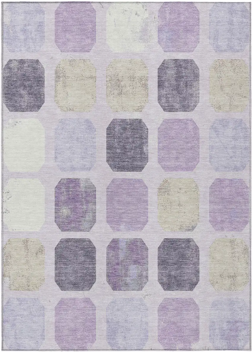 Lavender Ivory And Beige Geometric Washable Indoor Outdoor Area Rug Photo 1