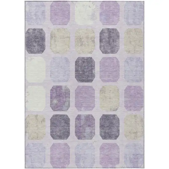 Lavender Ivory And Beige Geometric Washable Indoor Outdoor Area Rug Photo 3