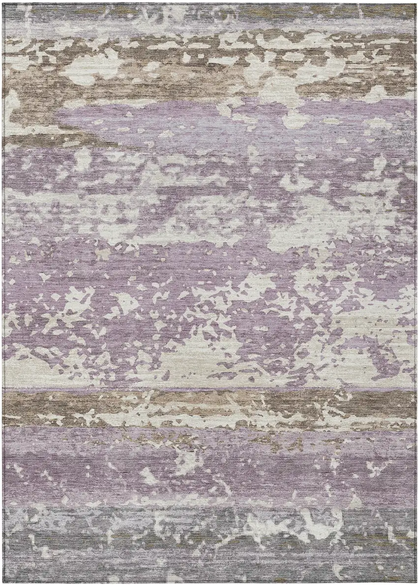Lavender Ivory And Beige Striped Washable Indoor Outdoor Area Rug Photo 9