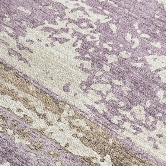 Lavender Ivory And Beige Striped Washable Indoor Outdoor Area Rug Photo 3