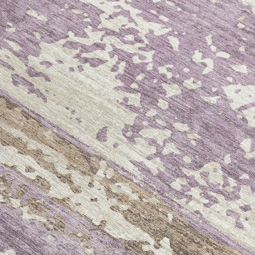 Lavender Ivory And Beige Striped Washable Indoor Outdoor Area Rug Photo 3