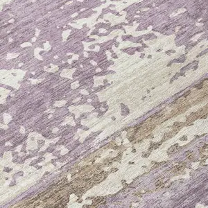 Photo of Lavender Ivory And Beige Striped Washable Indoor Outdoor Area Rug