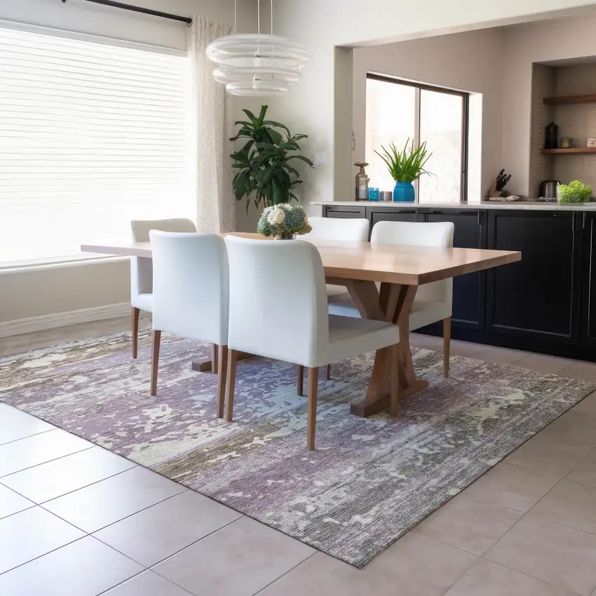 Lavender Ivory And Beige Striped Washable Indoor Outdoor Area Rug Photo 6