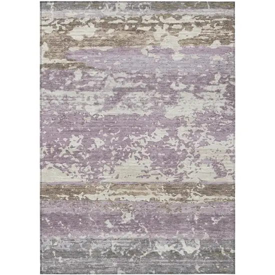 Lavender Ivory And Beige Striped Washable Indoor Outdoor Area Rug Photo 9
