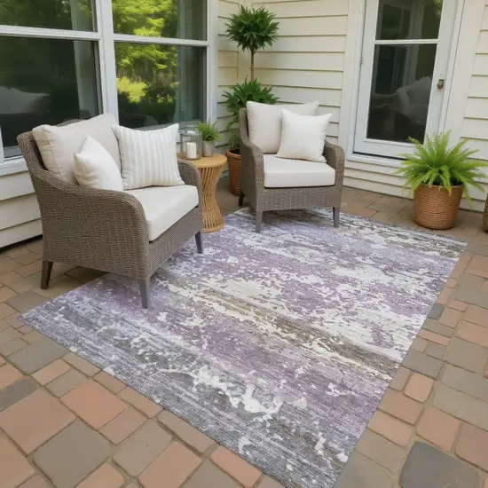Lavender Ivory And Beige Striped Washable Indoor Outdoor Area Rug Photo 4