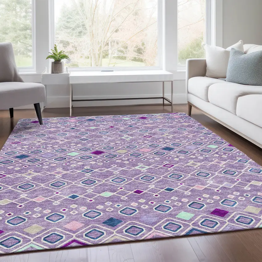 Lavender Ivory And Blue Southwestern Washable Area Rug With UV Protection Photo 5