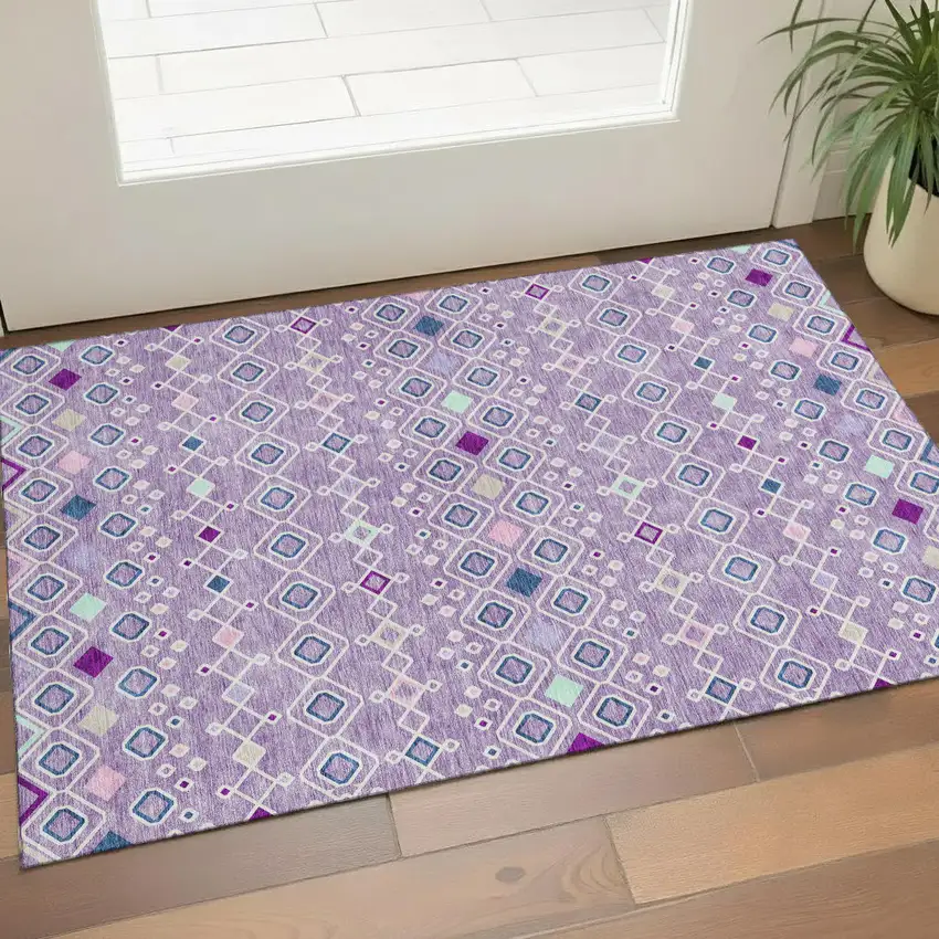 Lavender Ivory And Blue Southwestern Washable Area Rug With UV Protection Photo 1