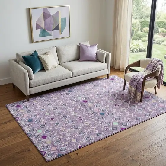Lavender Ivory And Blue Southwestern Washable Area Rug With UV Protection Photo 1