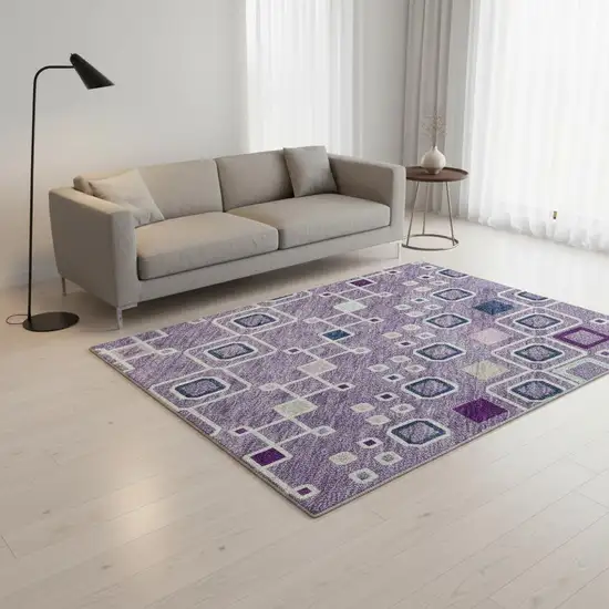 Lavender Ivory And Blue Southwestern Washable Area Rug With UV Protection Photo 2