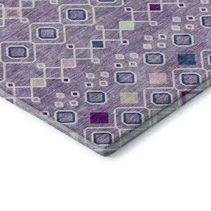 Photo of Lavender Ivory And Blue Southwestern Washable Area Rug With UV Protection