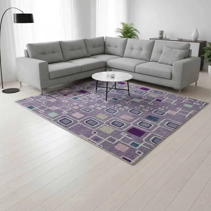 Lavender Ivory And Blue Southwestern Washable Area Rug With UV Protection Photo 2