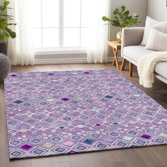 Lavender Ivory And Blue Southwestern Washable Area Rug With UV Protection Photo 4