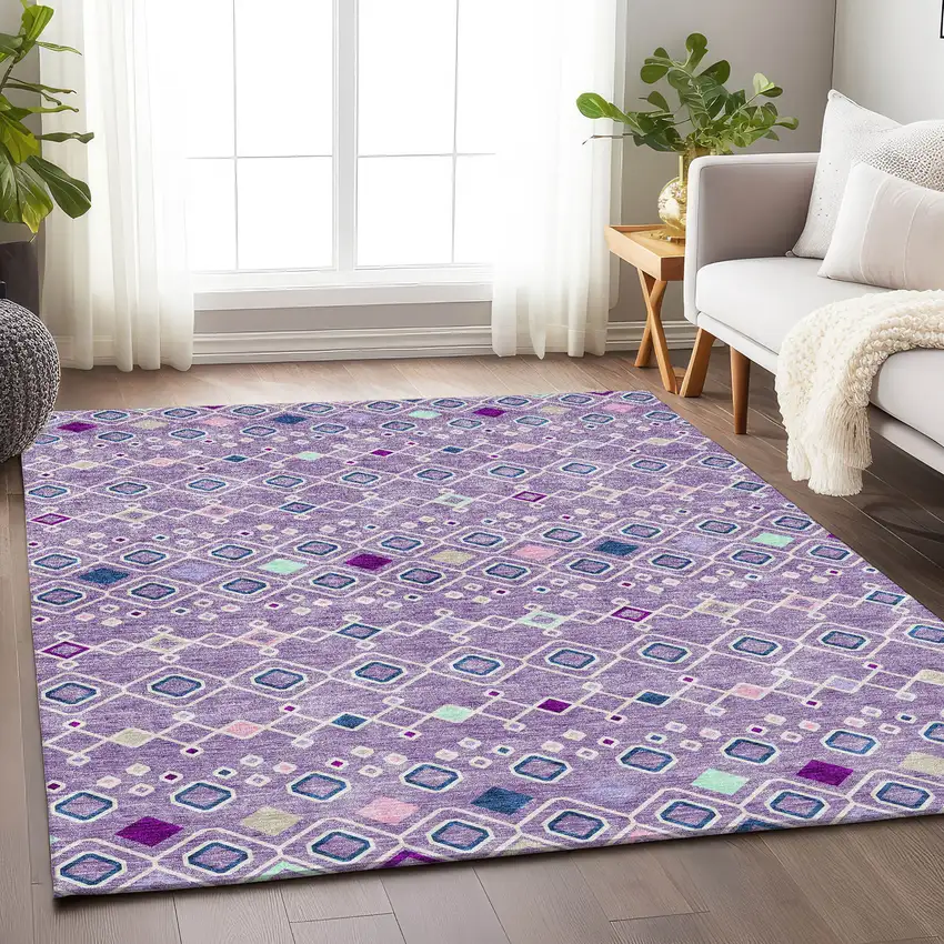 Lavender Ivory And Blue Southwestern Washable Area Rug With UV Protection Photo 4
