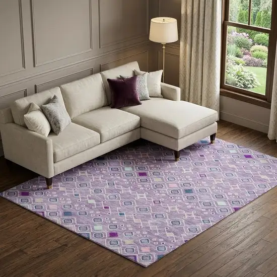 Lavender Ivory And Blue Southwestern Washable Area Rug With UV Protection Photo 1