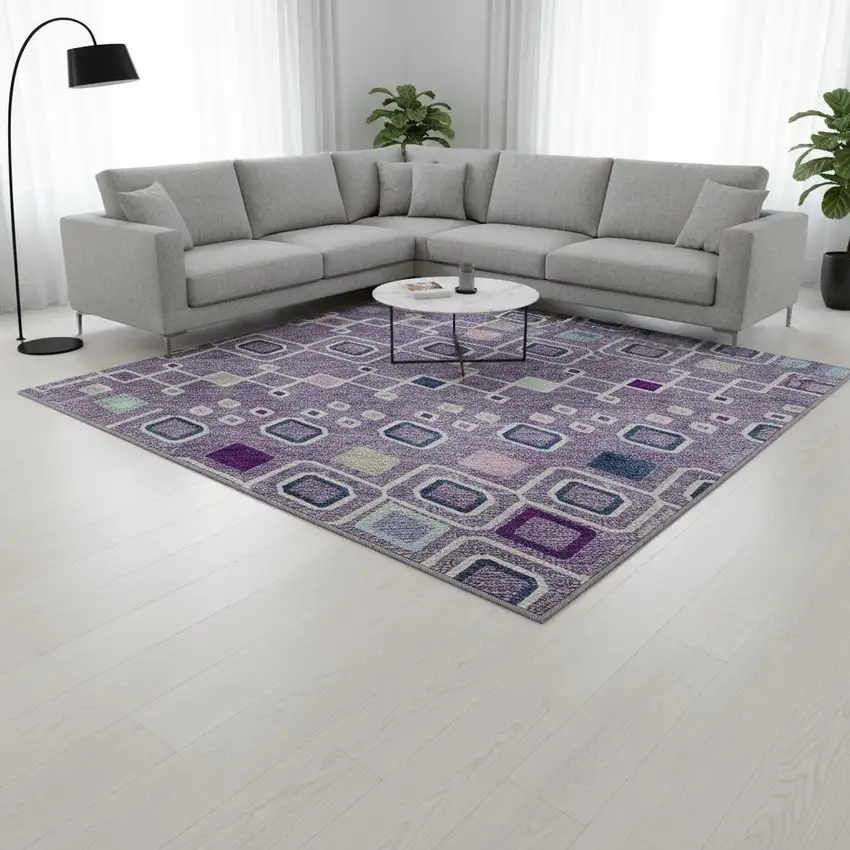 Lavender Ivory And Blue Southwestern Washable Area Rug With UV Protection Photo 2