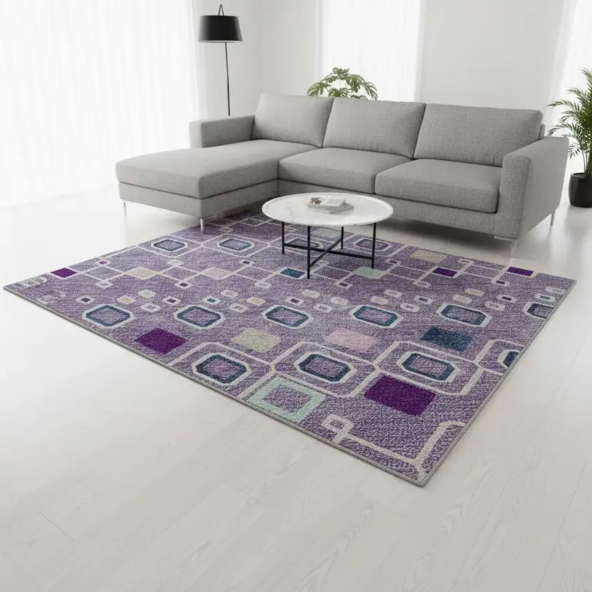 Lavender Ivory And Blue Southwestern Washable Area Rug With UV Protection Photo 2