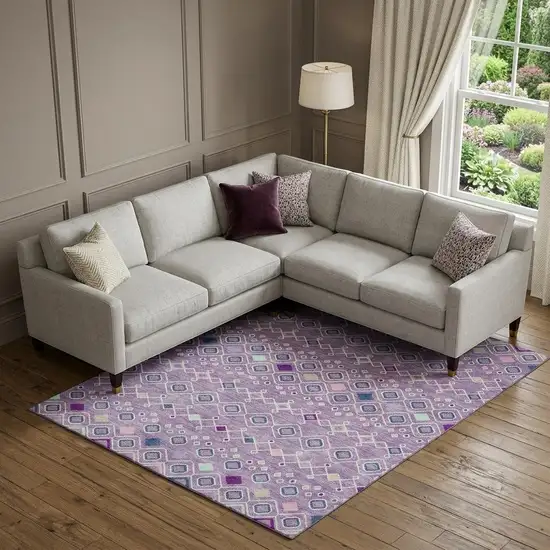 Lavender Ivory And Blue Southwestern Washable Area Rug With UV Protection Photo 1