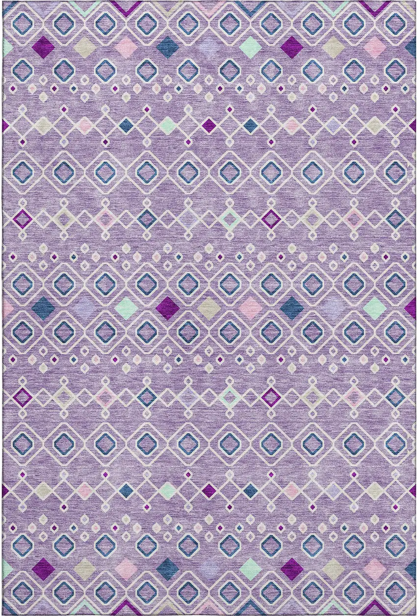 Lavender Ivory And Blue Southwestern Washable Area Rug With UV Protection Photo 6