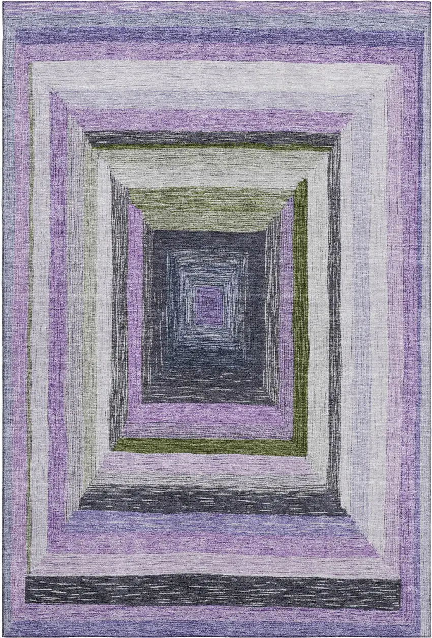 Lavender Ivory And Charcoal Geometric Washable Area Rug With UV Protection Photo 1