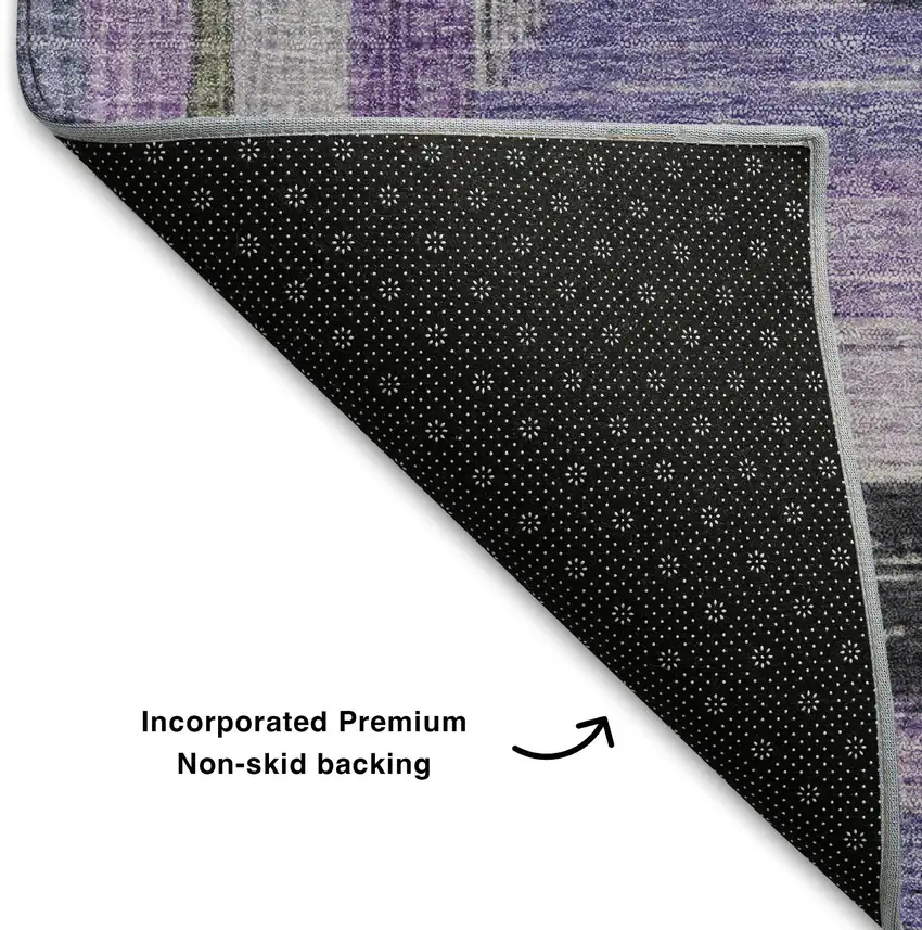 Lavender Ivory And Charcoal Geometric Washable Area Rug With UV Protection Photo 7