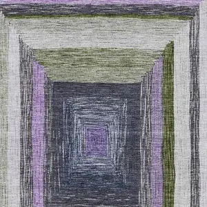 Photo of Lavender Ivory And Charcoal Geometric Washable Area Rug With UV Protection