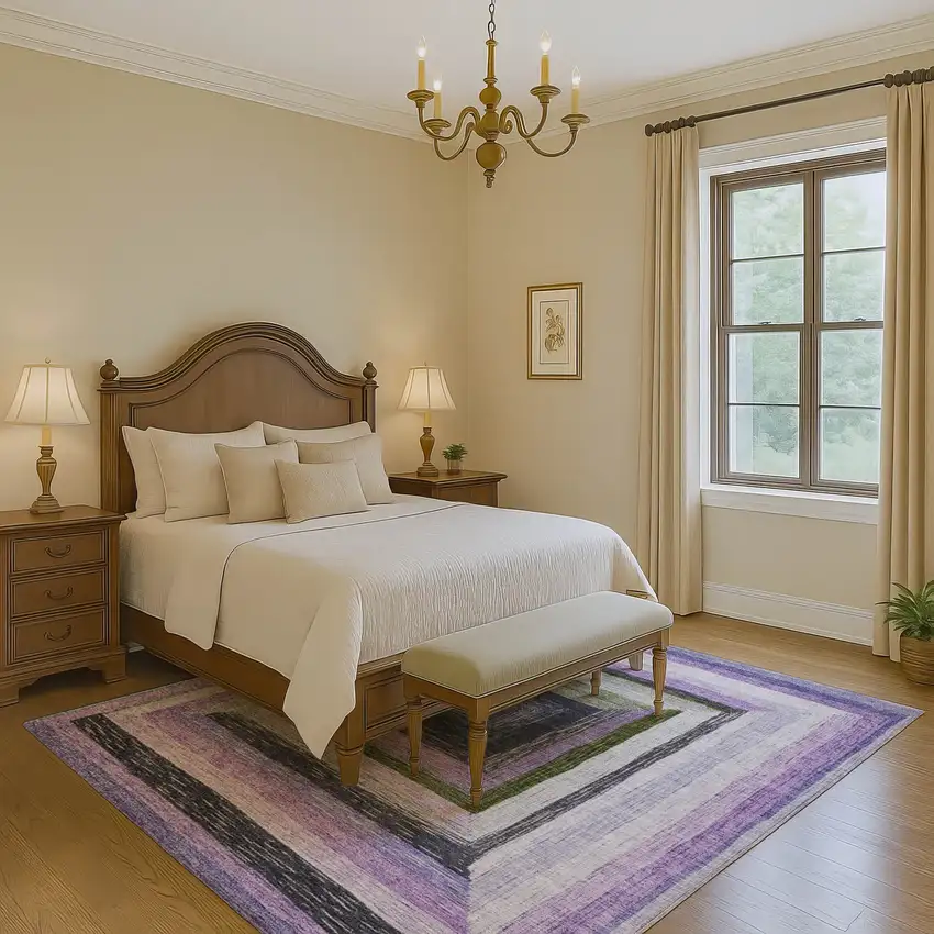 Lavender Ivory And Charcoal Geometric Washable Area Rug With UV Protection Photo 6