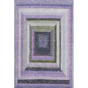 Photo of Lavender Ivory And Charcoal Geometric Washable Area Rug With UV Protection