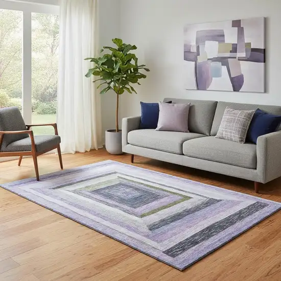 Lavender Ivory And Charcoal Geometric Washable Area Rug With UV Protection Photo 2