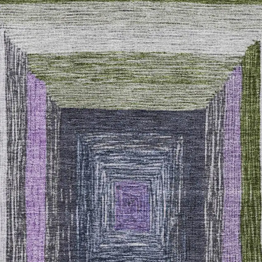 Lavender Ivory And Charcoal Geometric Washable Area Rug With UV Protection Photo 3