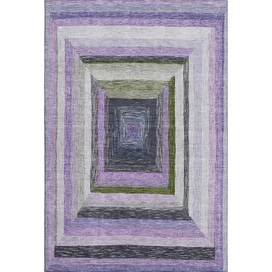 Lavender Ivory And Charcoal Geometric Washable Area Rug With UV Protection Photo 1