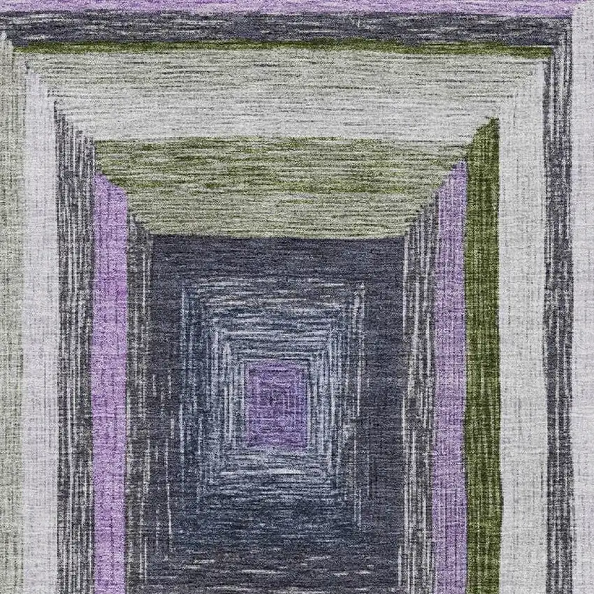 Lavender Ivory And Charcoal Geometric Washable Area Rug With UV Protection Photo 4