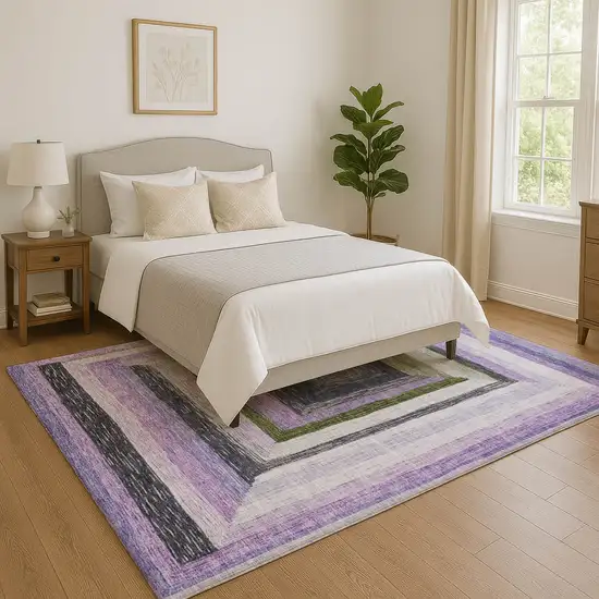 Lavender Ivory And Charcoal Geometric Washable Area Rug With UV Protection Photo 5