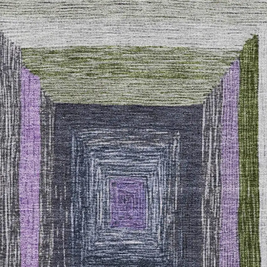 Lavender Ivory And Charcoal Geometric Washable Area Rug With UV Protection Photo 3